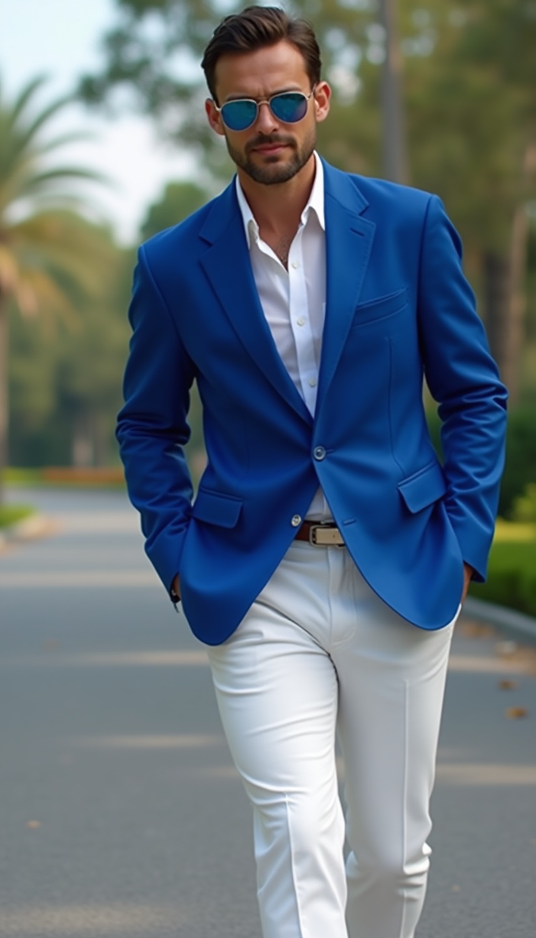 look5_1781216681_file Cobalt Blue Blazer & White Trousers: Mastering the Bold Power Suit Look for Summer 2026